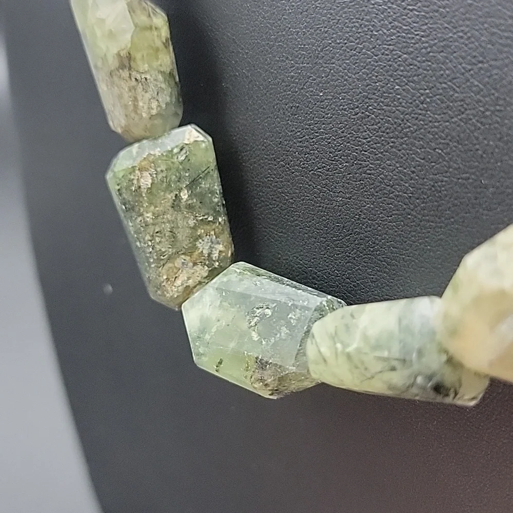 Faceted Agate Prehnite 734 Cts Beaded Natural Gemstone Necklace Unisex Crystal